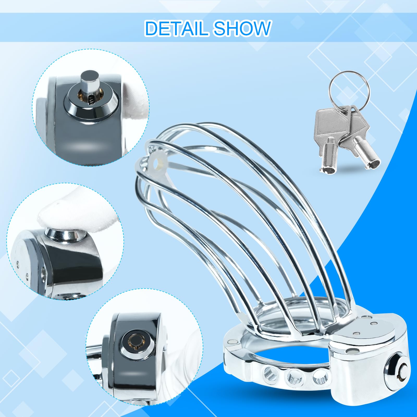 Chastity Cage à Taille Réglable Avec Ceinture De Chasteté Creusée Et Respirante Pour Hommes En Acier Inoxydable Cage De Chasteté Pour Hommes (Large)