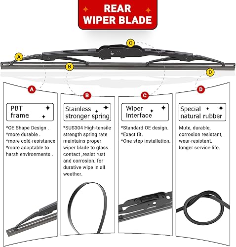 Miniatura 6 de RAINTOK Juego de limpiaparabrisas de repuesto para Acura MDX 2001-2006, Honda Odyssey 1999-2004, Lexus RX300 1999-2003, calidad original de fábrica