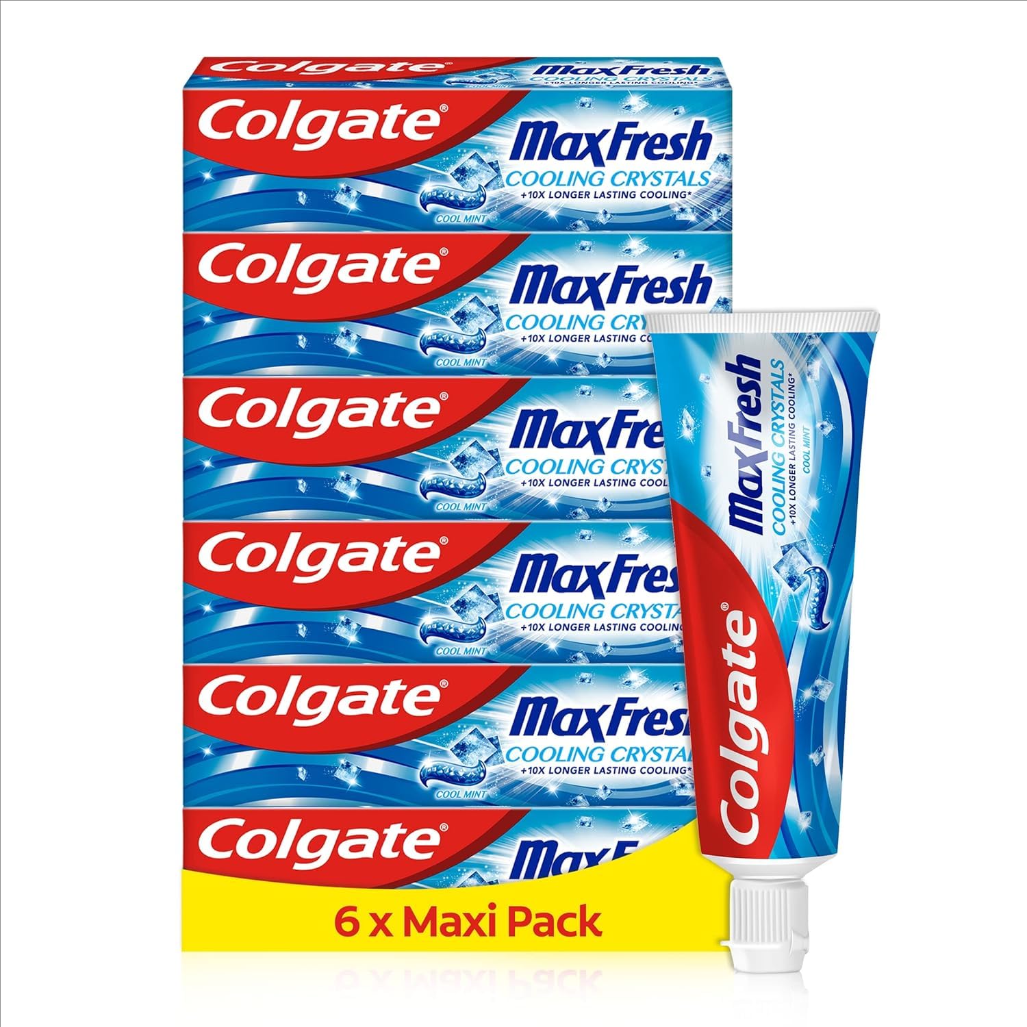ColgateMax Fresh Cooling Crystals Toothpaste, Cool Mint, Anticavity Toothpaste, 10x Longer Lasting Cooling*, Toothpaste Multipack, 6 Pack, 75ml Tubes