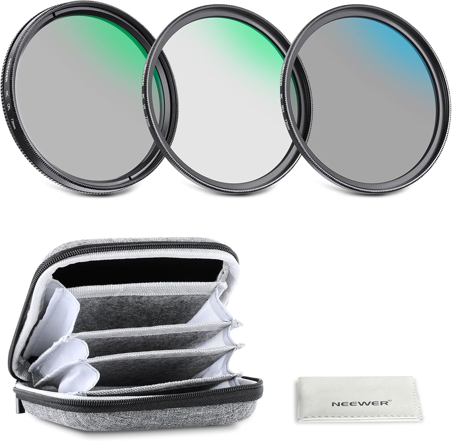 NEEWER 72mm UV/CPL/ND Lens Filter Kit with Hard Shell Storage Case, Multicoated Optical Glass & Aluminum Alloy Frame, UV + Circular Polarizer (CPL) + Neutral Density (ND4) Filter for 72mm Camera Lens
