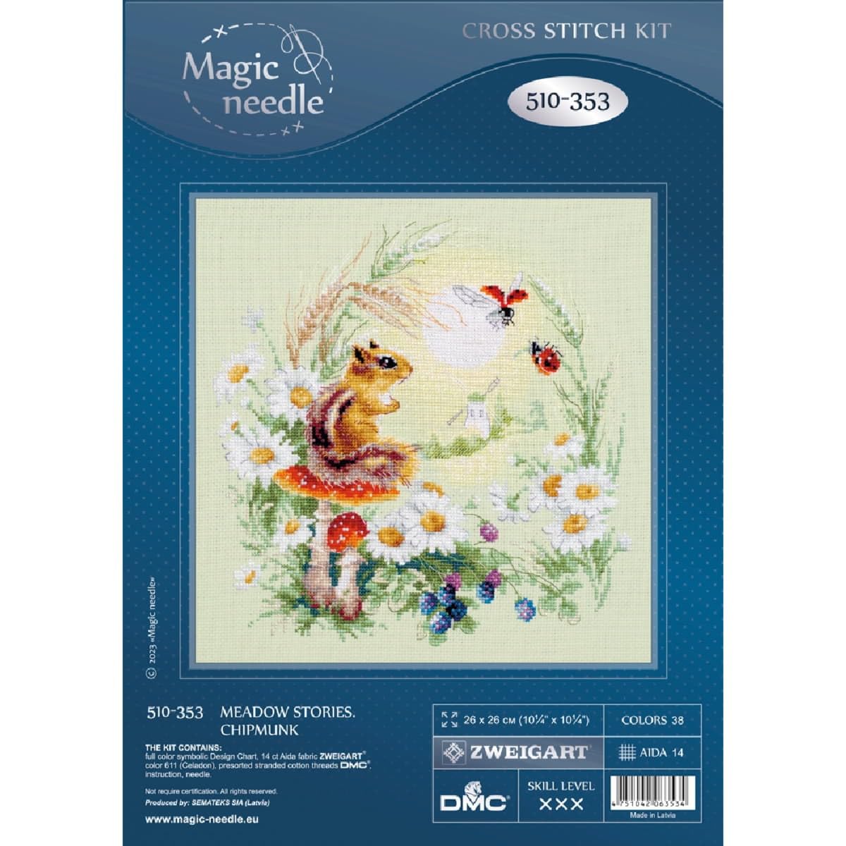 Magic Needle Zweigart Edition Cross Stitch Kit Meadow Stories Chipmunk Counted Pattern 26 x 26 cm, Normal, White