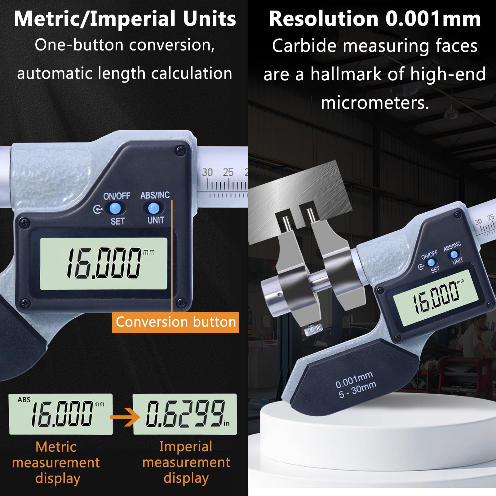 Micrómetro digital, herramienta de medición de precisión con pantalla de alta definición, graduación de 0,01 mm para mediciones precisas