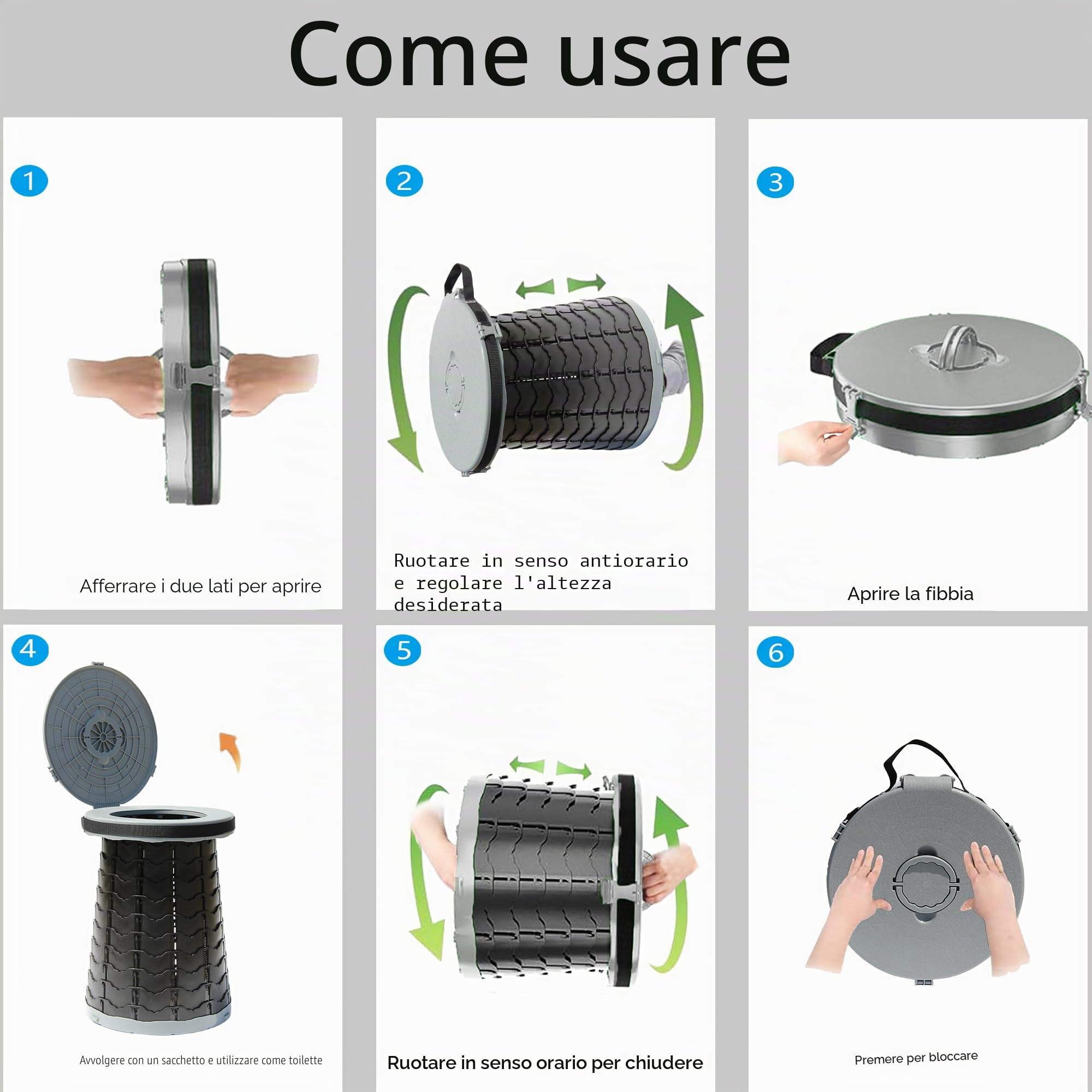 Toilette da Campeggio, WC Portatile per Adulti, WC Pieghevole in Altezza Regolabile, vasino Portatile per Campeggio, emergenze all'aperto, Auto, Viaggi