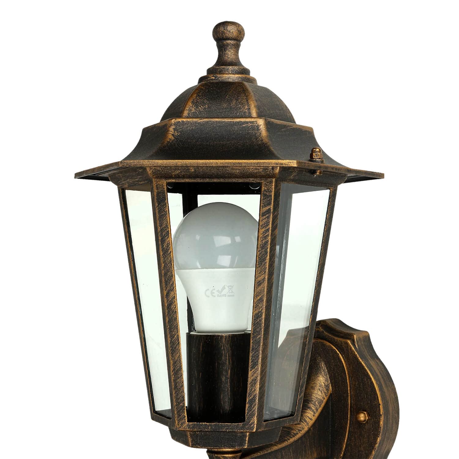 Licht-Erlebnisse Wandaußenleuchte mit Bewegungsmelder Aluminium Glas in Kupfer Antik IP44 Garten T:23 cm E27 Sensor Rustikale Wandlampe Outdoor PARIS