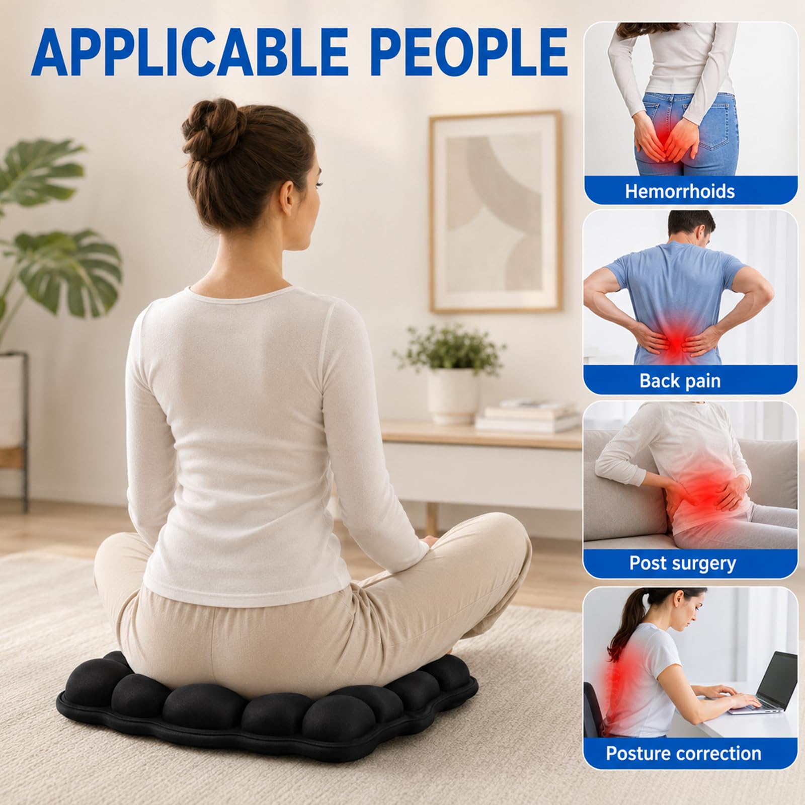 Cojín de asiento con 56 células de aire, antiescaras, anillo de asiento para silla de ruedas, oficina, coche, alivio de presión, cojín ortopédico de TPU y licra, soporta hasta 200 kg