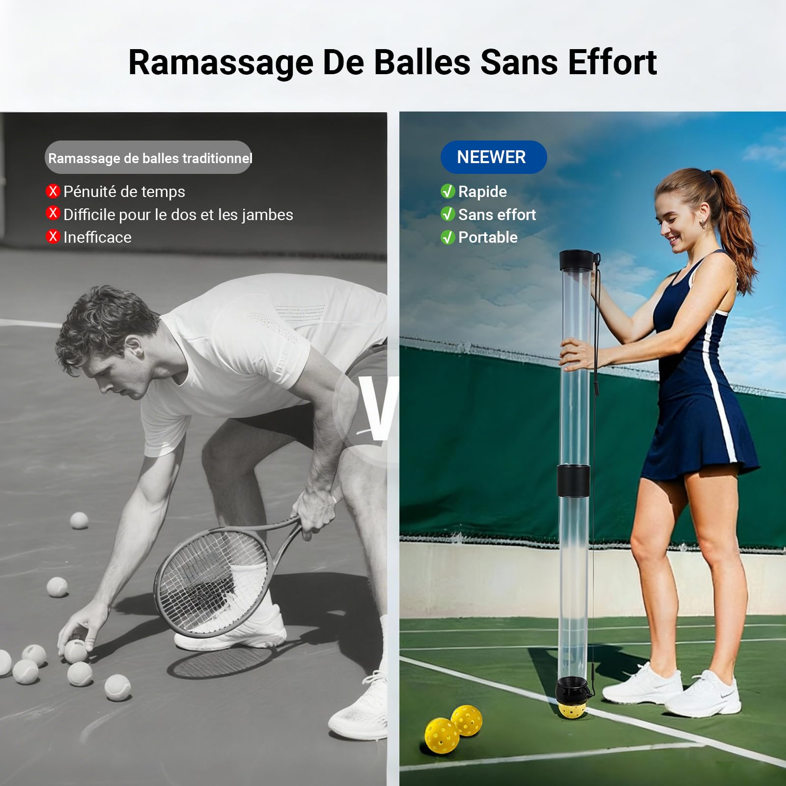 NEEWER Ramasseur de balles Tennis Pickleball détachable sans pliage bandoulière