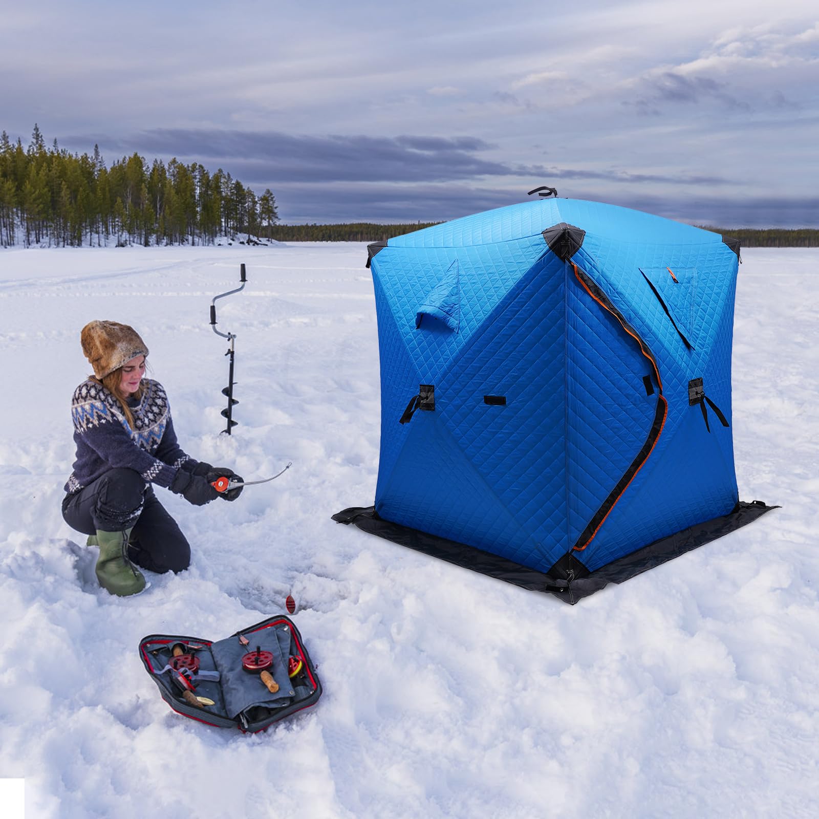Eisangeln Zelt Wasserdicht, 210D Oxford Tuch und Fiberglas Rods,Eingebaute Aufbewahrungstasche,für Winterfischen Outdoor Camping Zelt