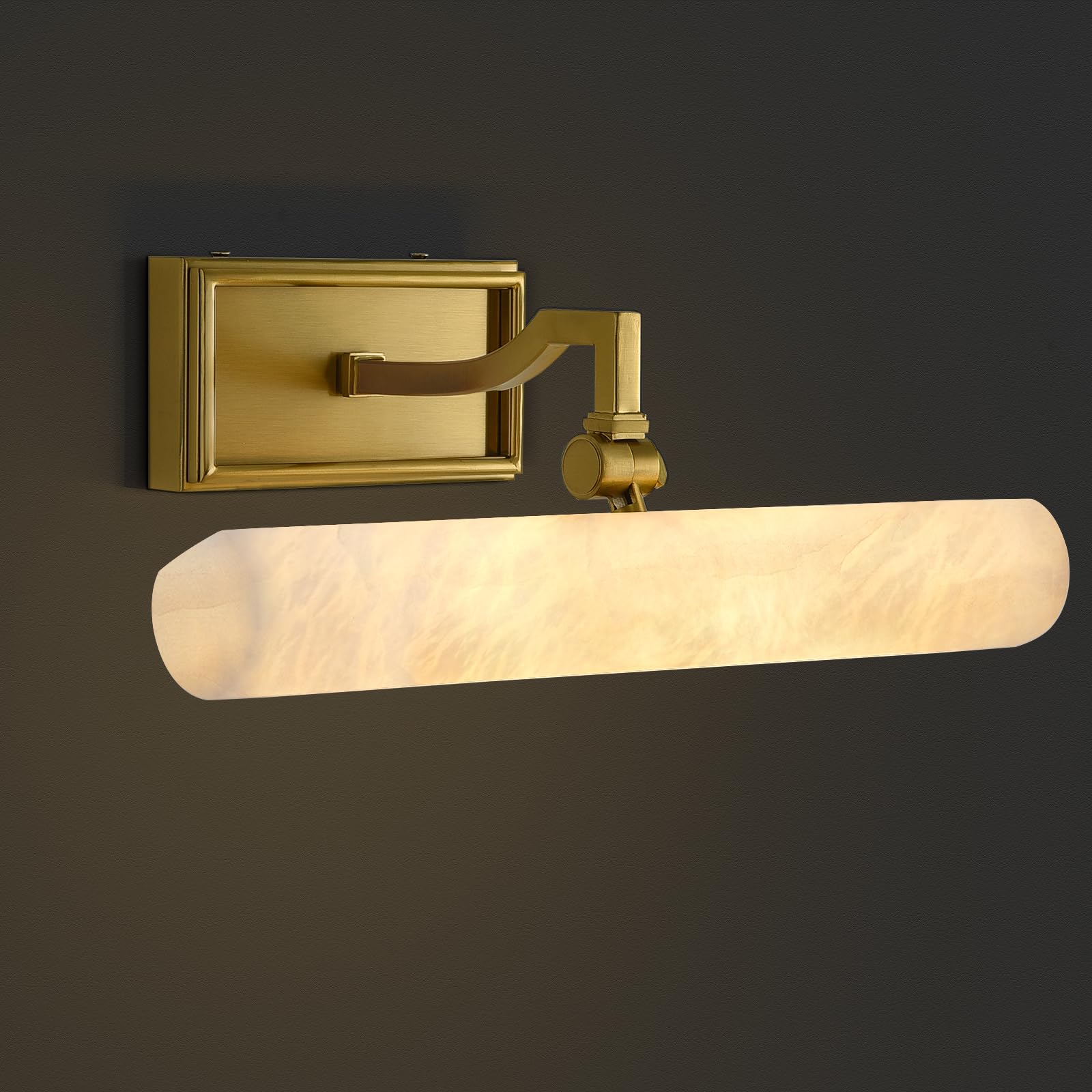 Photo 1 of 12in Alabaster Picture Light Hardwired, Real Spanish Marble Dimmable Art Lights, Brass Gallery Lighting Picture Frame Light for Wall Paintings and Hallway, Also Suitable as Vanity Light for Bathroom