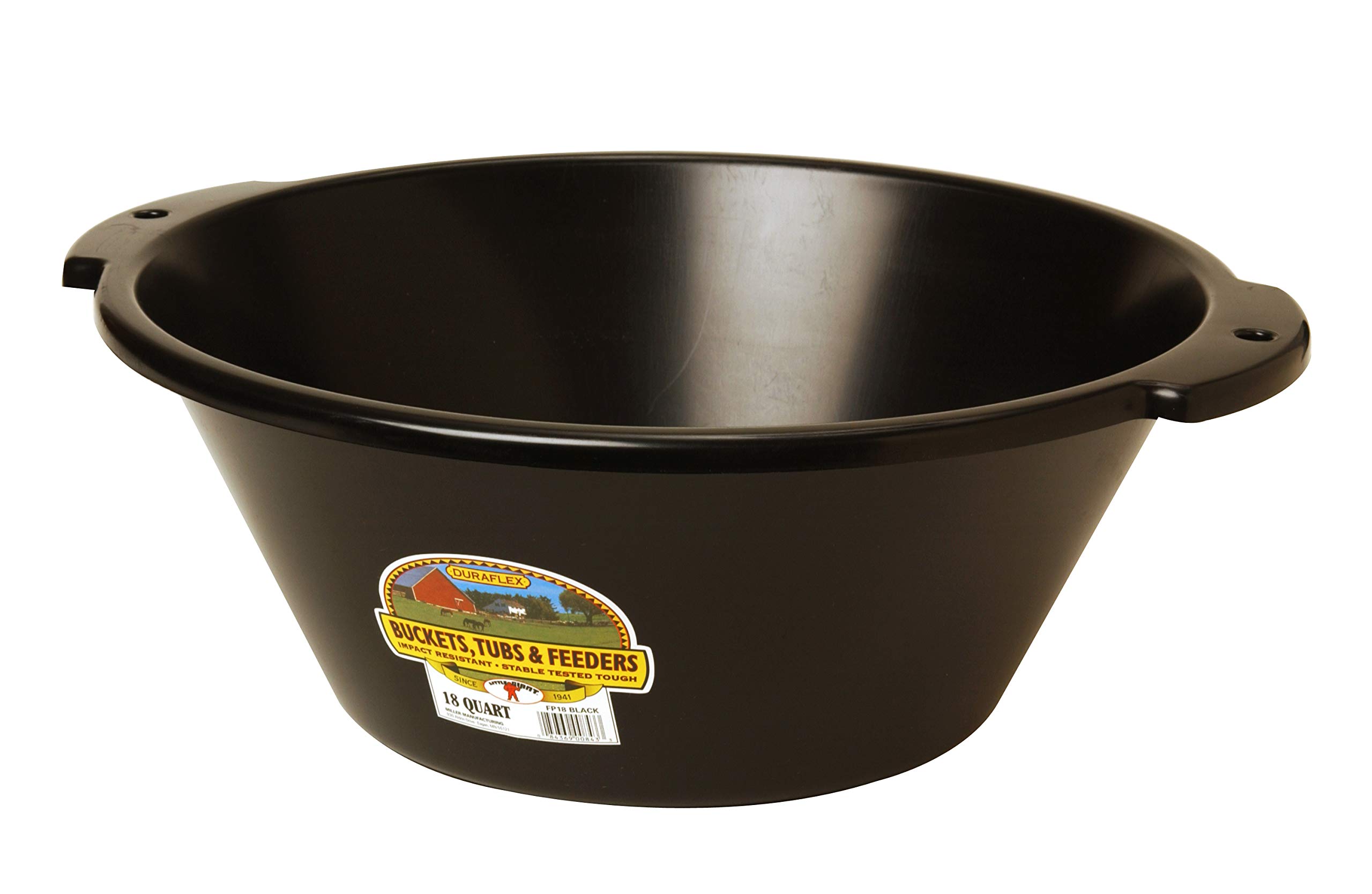 Little Giant® Plastic Feed Pan | Heavy Duty Mountable Livestock Feeding Bucket | Plastic Tire Feeder | Impact & Crack Resistant | 18 Quart | Black