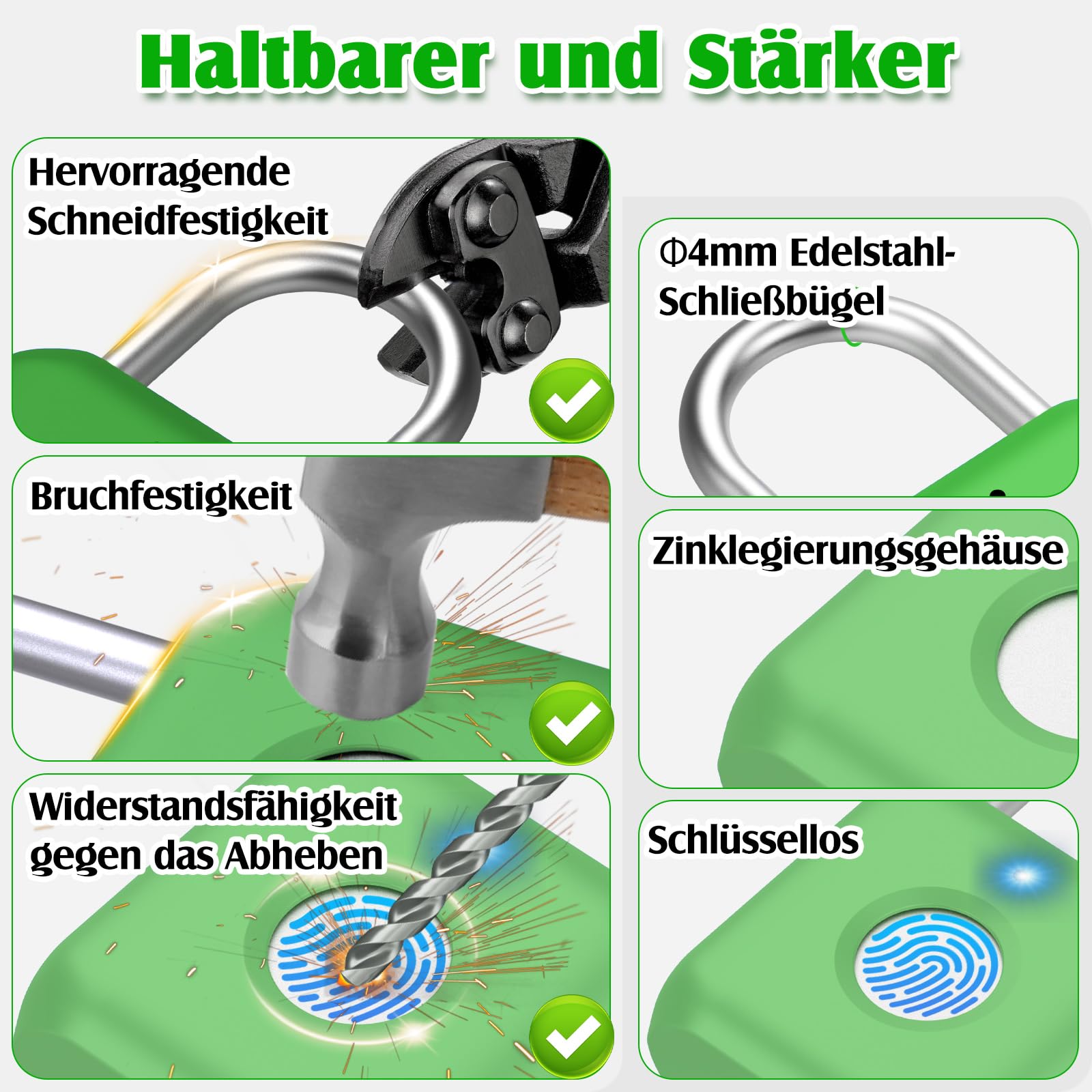 Anweller Cerradura inteligente con Bluetooth, candado de huellas dactilares, candado con huella dactilar, pequeño para gimnasio, oficina, casa, jardín (verde aguacate)