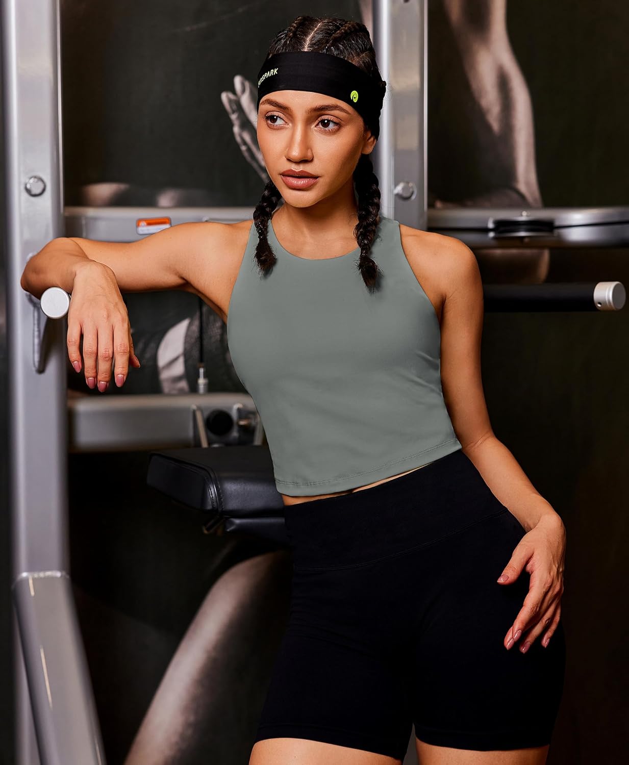 PINSPARK Women Sports Bra High Neck Racerback Workout Crop Tank Top Longline Padded Yoga Tops with Built in Pads - Image 2