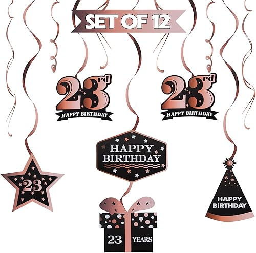 Miniatura 458 de LINGTEER Happy 65th Birthday Decorations Set - 12Pcs Black & Gold Swirls Streamer,Happy Birthday Bunting Banner,Cheers to 65 Years Old Bday Party