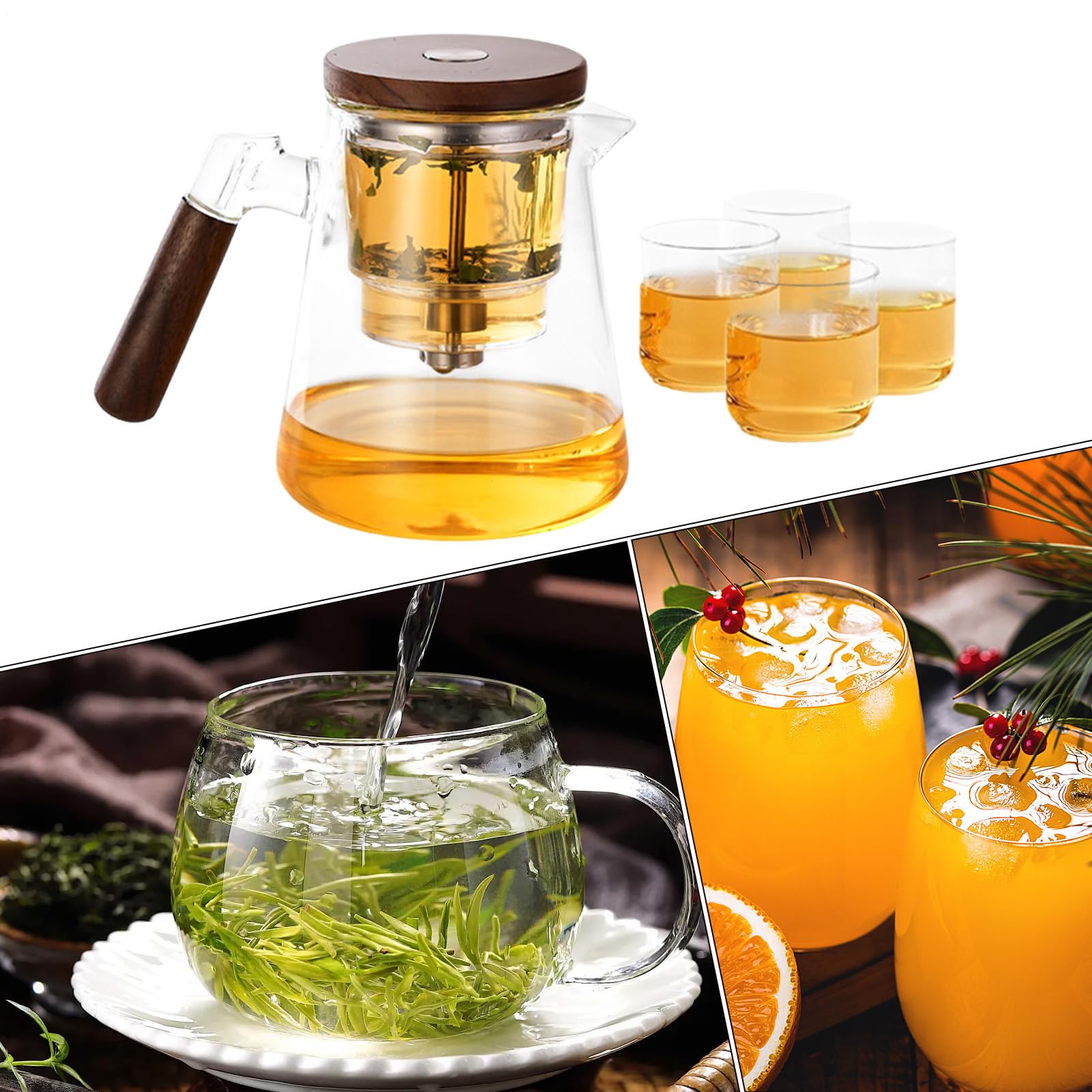 Con colador de té para té suelto, de huevo, infusor de té con 4 tazas