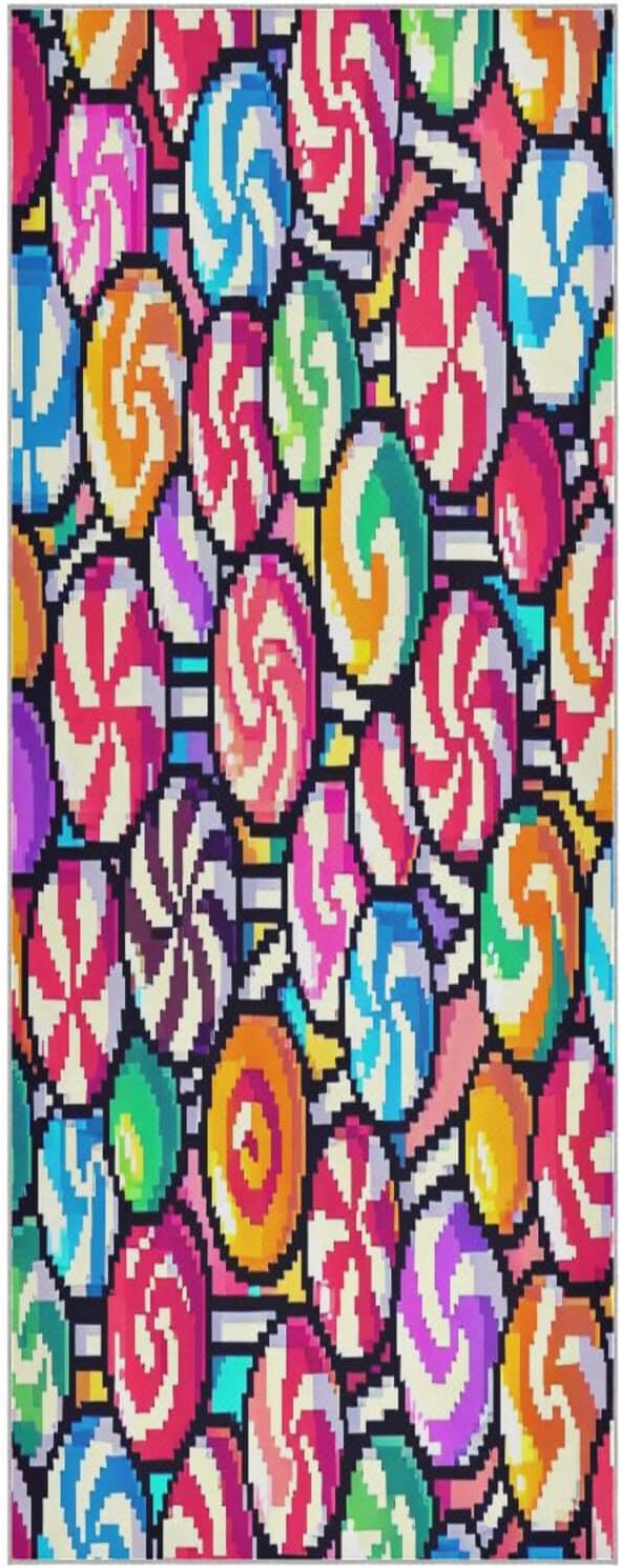 Lollipops Pattern Yoga Mat Towel, Absorbent Non Slip Hot Yoga Towel, Soft Yoga Lightweight Travel Workout Towel Blankets with Travel Bag 73 x 27 in