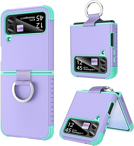 Miniatura 29 de BENTOBEN Funda para Samsung Galaxy Z Flip 4, resistente 2 en 1, cuerpo completo, resistente, a prueba de golpes, con anillo, color azul Azul,Violeta