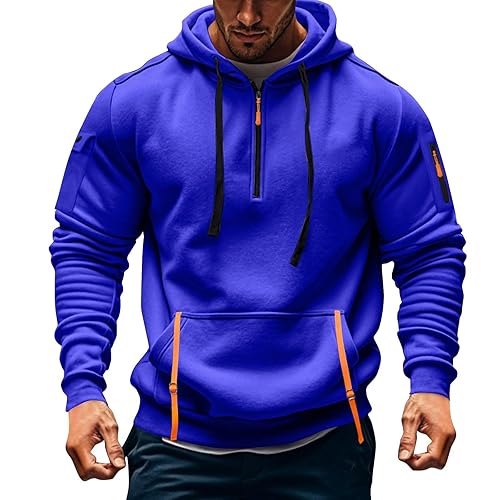 Half Zip Hoodie Men,Men'S Cargo Hoodies Quarter Zip Pullover Vintage