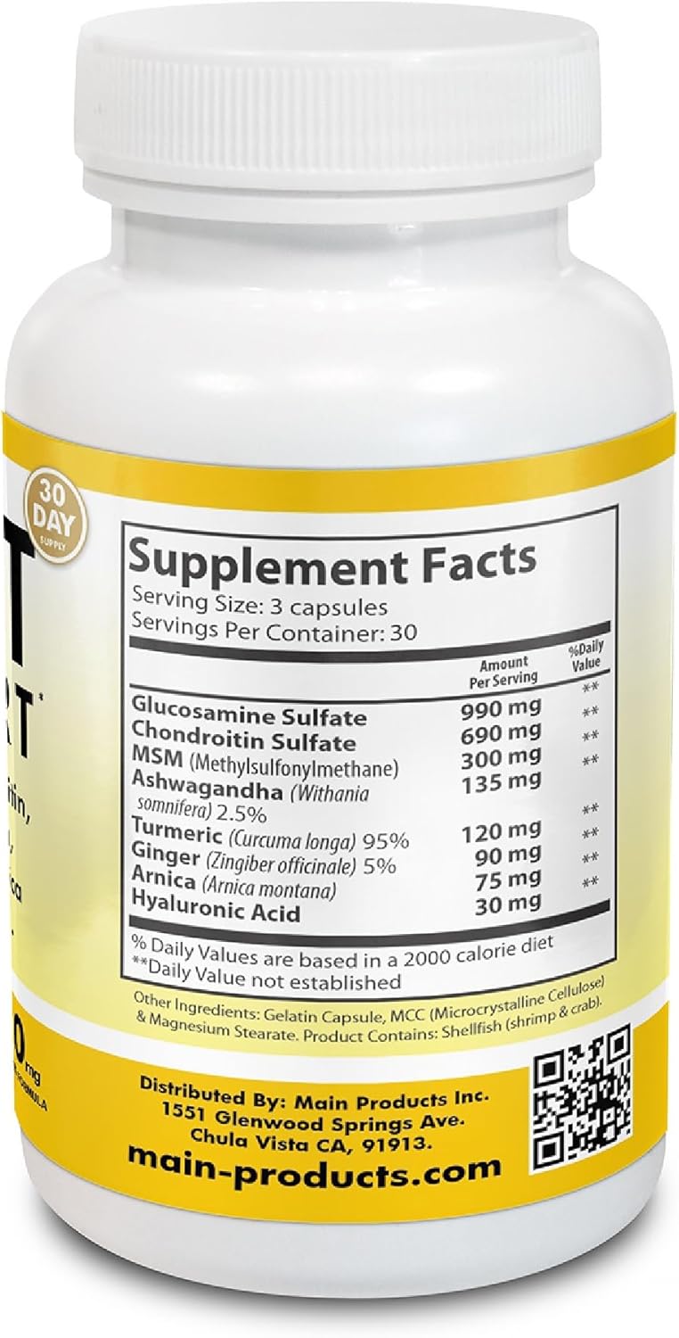 Glucosamine Chondroitin MSM Hyaluronic Acid Ashwagandha Turmeric Ginger Arnica - Joint Support Supplement, Micronized, 2430mg, 2 Pack - Image 4