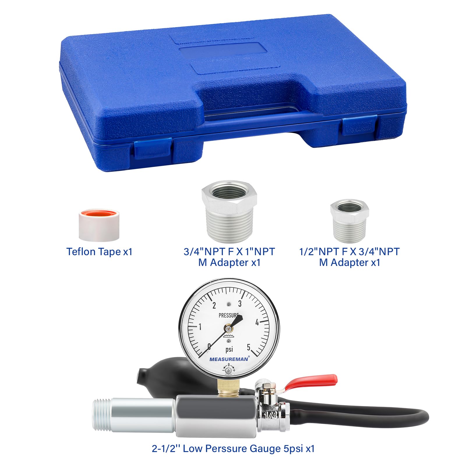 MEASUREMAN 【Niederdruck-Gas-Test-Kit】Gasleitungsdruck-Test-Set, Gas, 0 bis 5 psi, 1/2 Zoll NPT weiblich