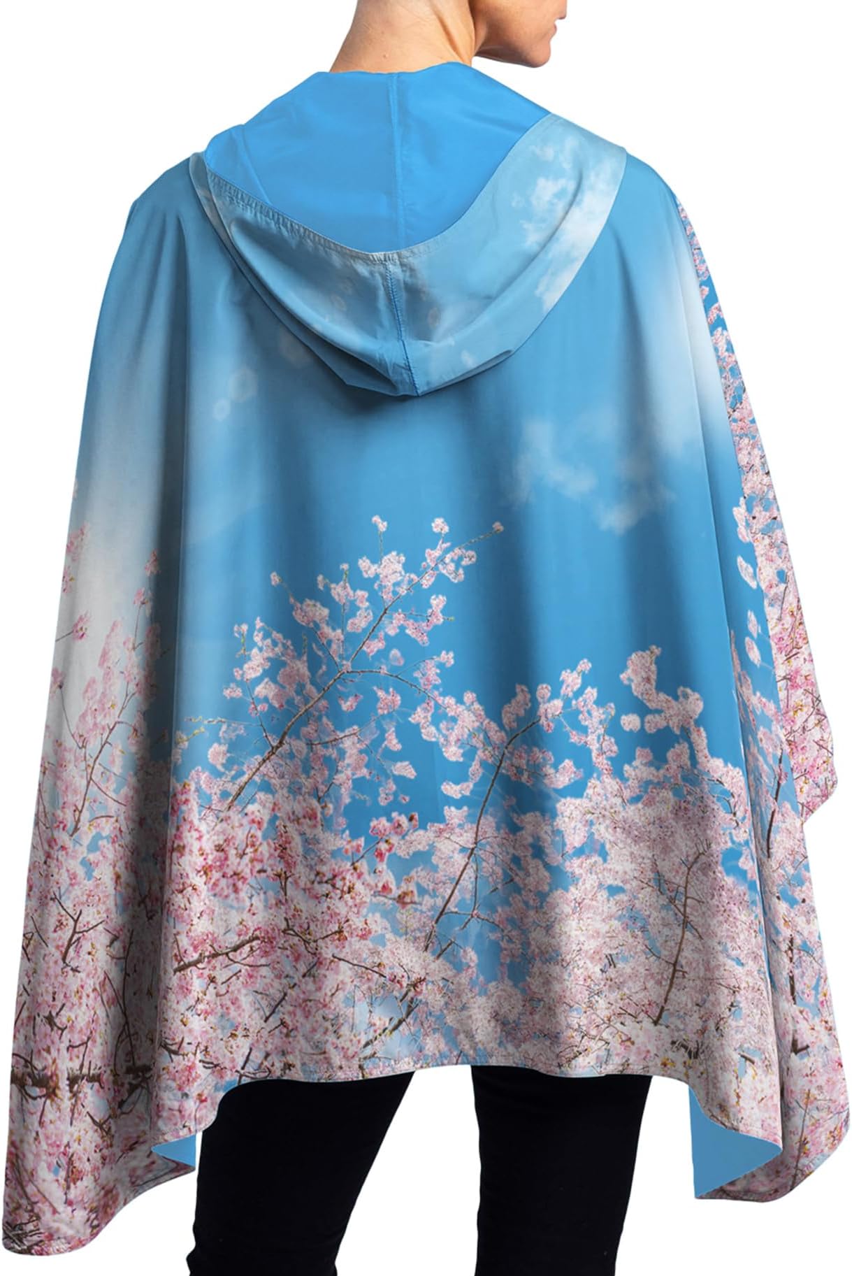 RainCaper Cherry Blossoms Womens Rain Cape Poncho with Hood Reversible