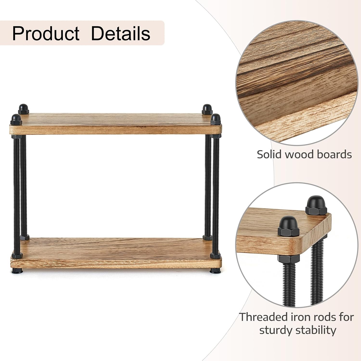 Mkono Bathroom Counter Organizer, 2 Tier Wooden Shelf for Vanity Countertop Skincare Makeup, Rustic Bathroom Decor Storage and Organization for Kitchen, Coffee Bar, Office, Light Brown