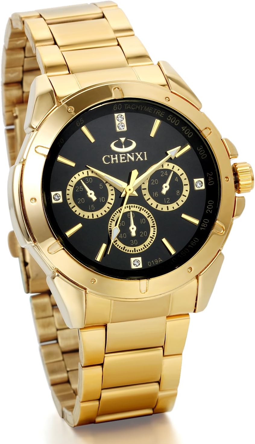 jewelrywe men's wristwatch analog quartz luxury business casual watch with stainless steel bracelet gauge-needles color gold silver