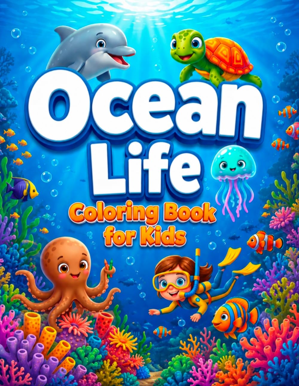 Ocean Life Coloring Book for Kids: Fun and Easy Sea Animals, Coral Reefs & Underwater Adventures | 52 Single-Sided Pages | Ages 6–12