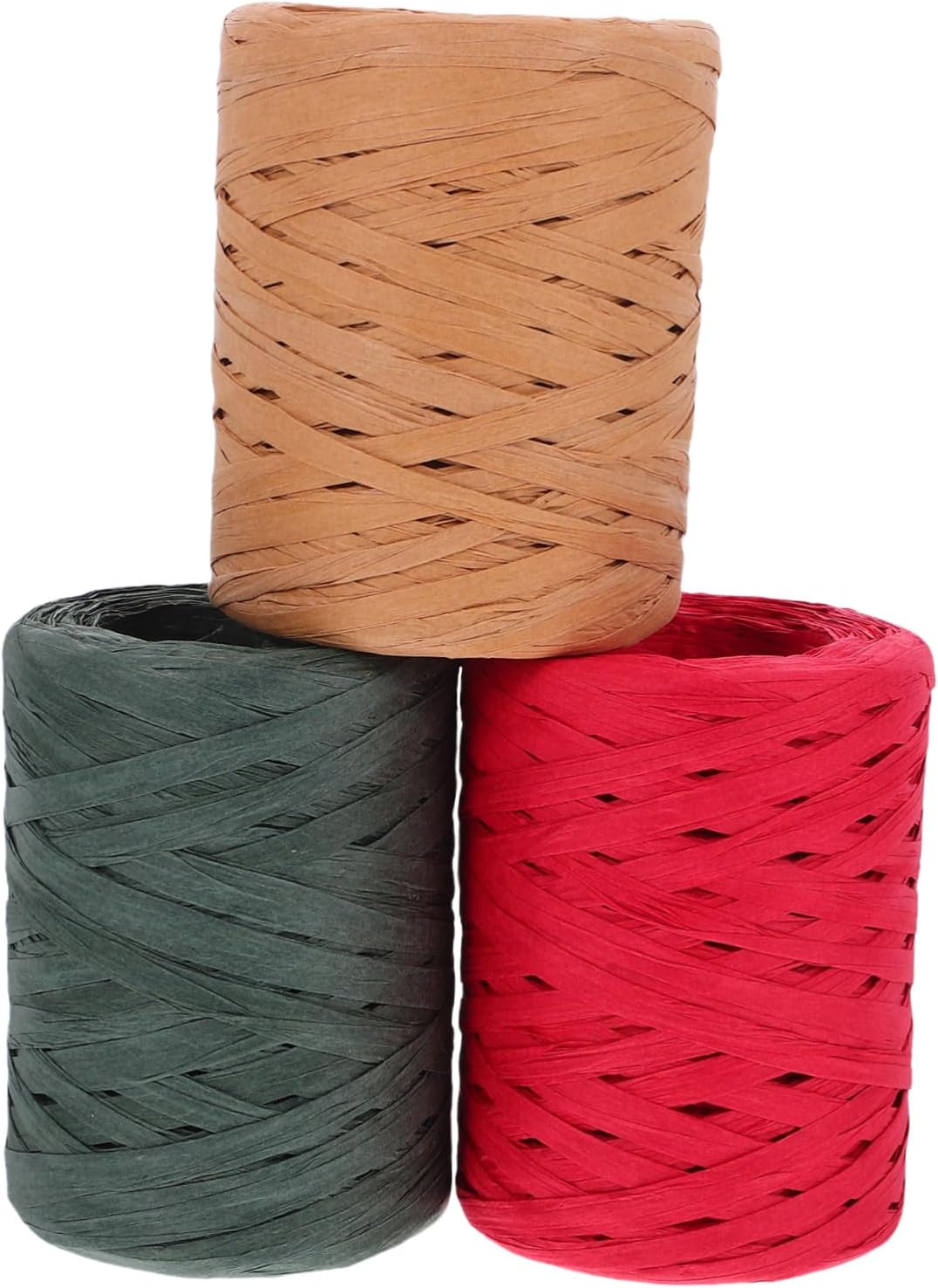 3 Rolls 3 Rolls Raffia Ribbon Paper Twine for Wrapping Packaging Wedding Bouquet Crafting Decorations in Red Green Brown Colors