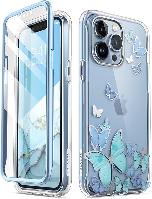 i-Blason Cosmo Series Case for iPhone 13 Pro 5G 6.1 inch (2021 Release), Slim Full-Body Stylish Protective Case with Built-in Screen Protector (BlueFly)