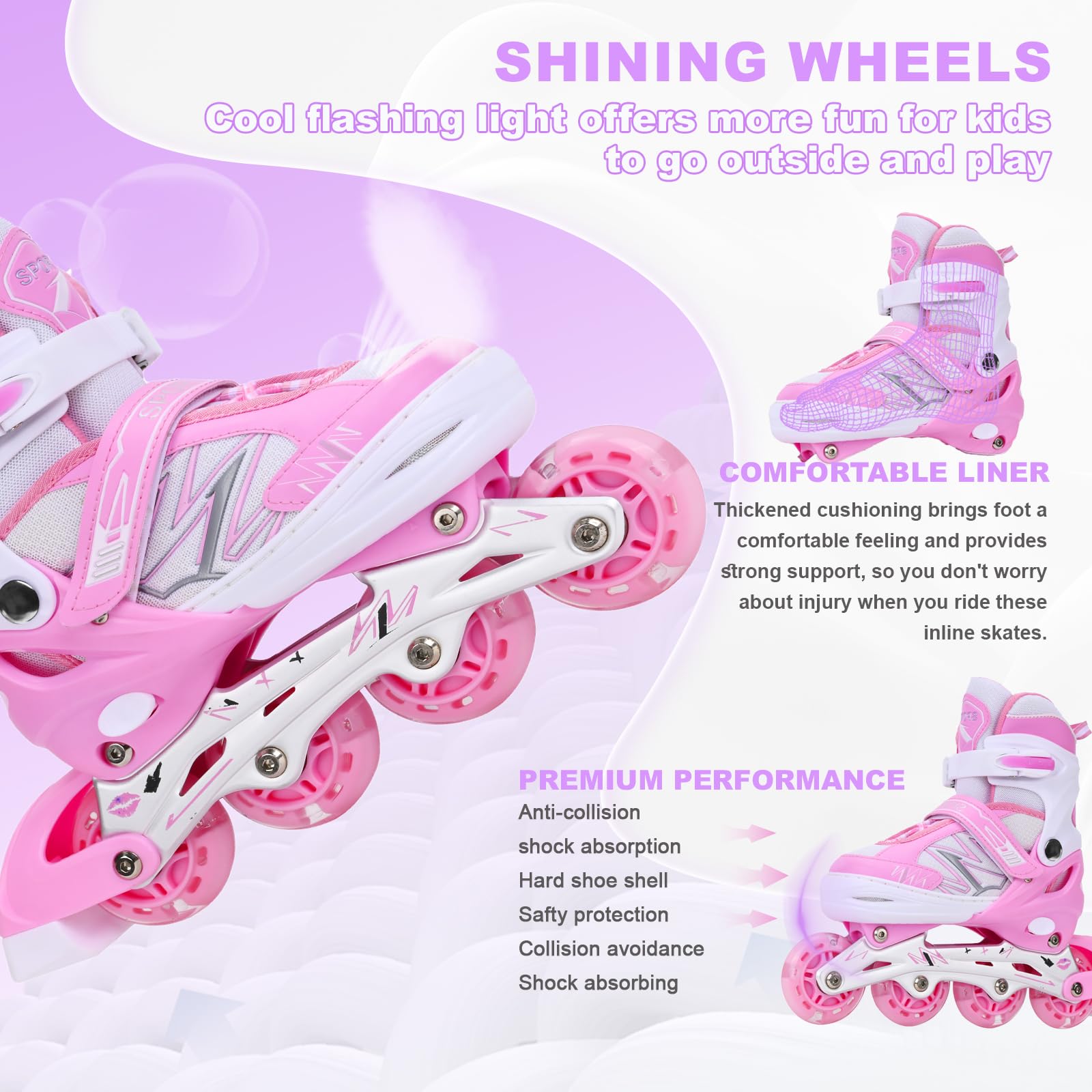DUZSKJ Pattini in linea regolabili per bambini ragazzi ragazze con ruote di illuminazione, pattini regolabili per bambini per principianti bambini giochi all'aperto