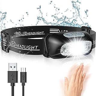 TEUMI Headlamp with Motion Sensor, LED Headlight - 500 Lumen, IPX6 Waterproof, 4 Lighting Modes, 1200mAh Battery USB Rechargeable Head Lamp Flashlight for Camping Hiking Running Hunting Cycling