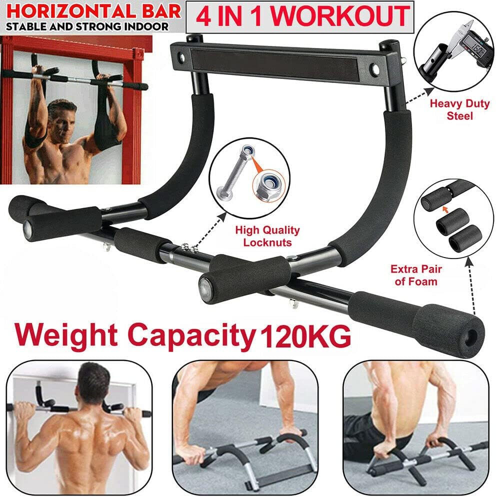 KF PREMIUM Doorway Chin Up Bar – Solid Home Strength Exercise Upper Body Adjustable Dip Bars for Exercise Chin Ups Push Ups, Sit Up, Multi-function Unisex Fitness Workout Bars