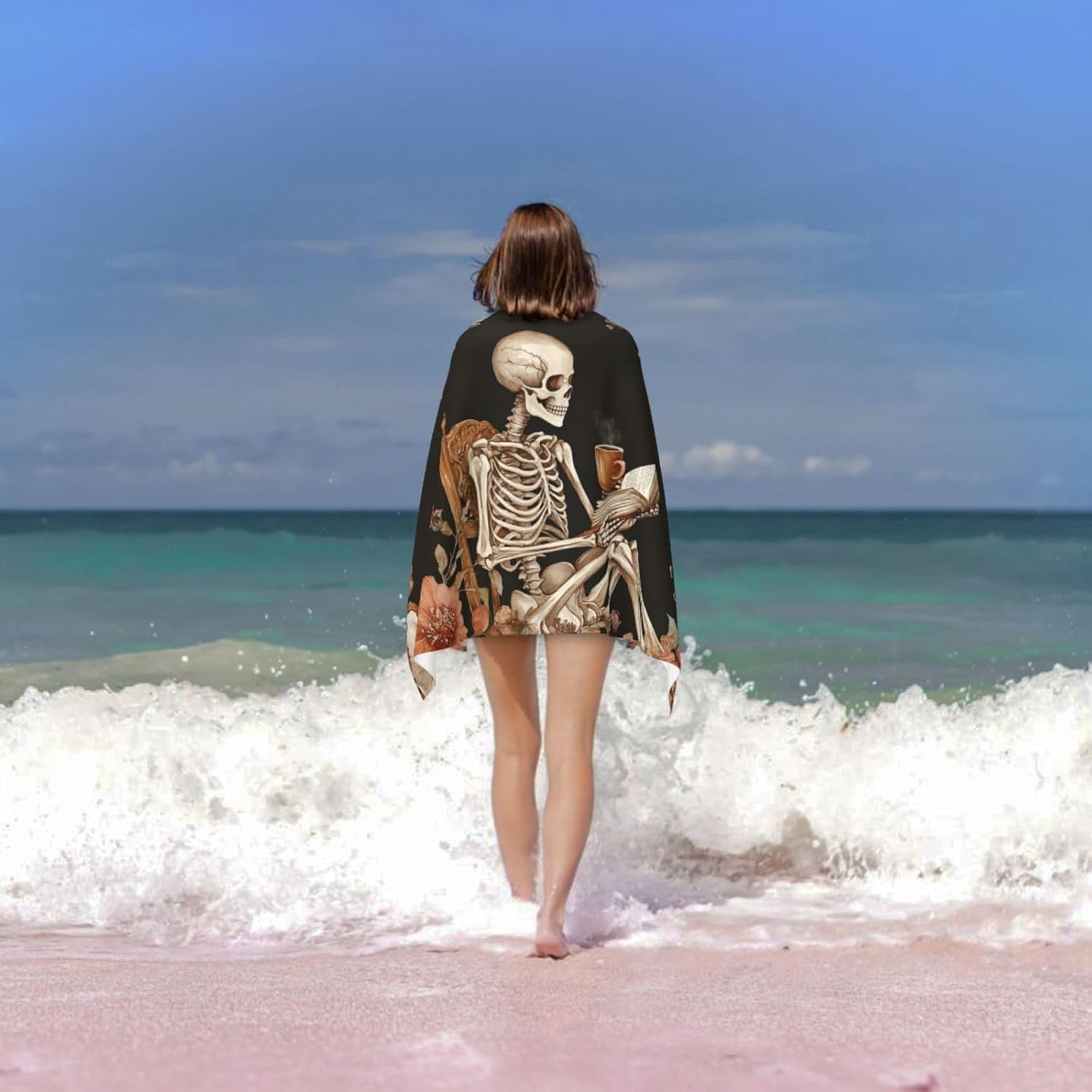Bath Towel Skull Flower Book Boho Beach Towels Soft Absorbent Washcloths Quick Dry Luxury Hotel Quality Towelling for Adults Kids Bathroom Spa Gym Swimming 31.5 x 51.2 Inch Oversized