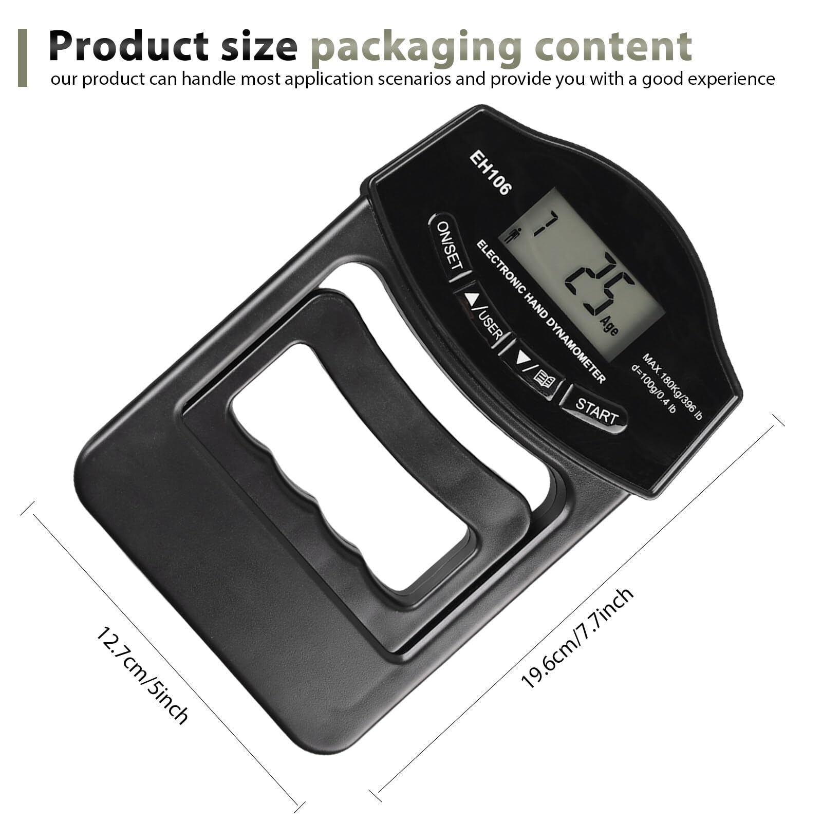 Digitaler Handkraftmessgerät Hand Dynamometer: 396lb/180Kg Elektronische Griffkraft Messgerät, LED Display Grip Strength Trainer mit USB-Ladekabel, Electronic Hand Grip Strength Tester(Schwarz)