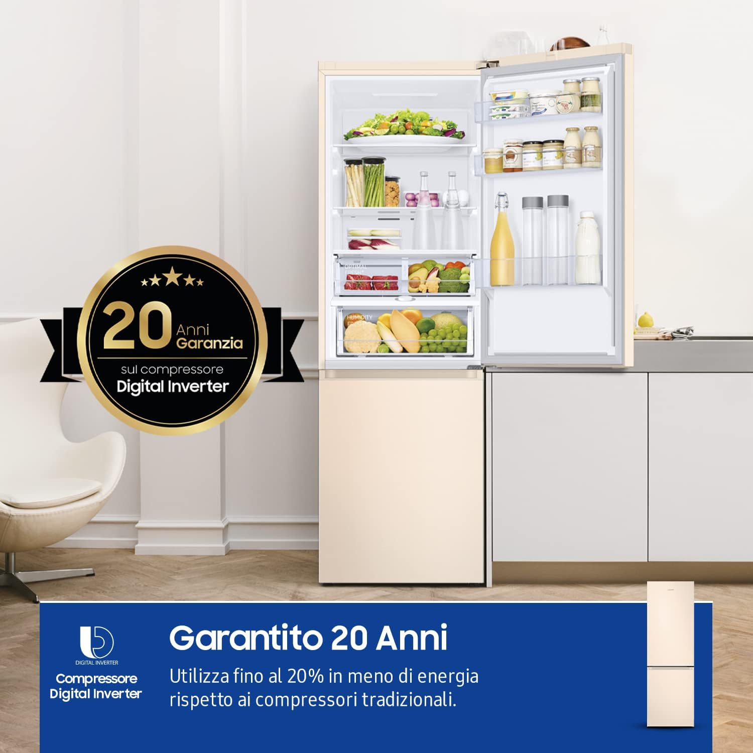 Samsung Frigorifero Combinato Ecoflex RB34T603EEL/EF, Libera installazione, No Frost, SpaceMax, 344L, 59.5l x 185h x 66p cm