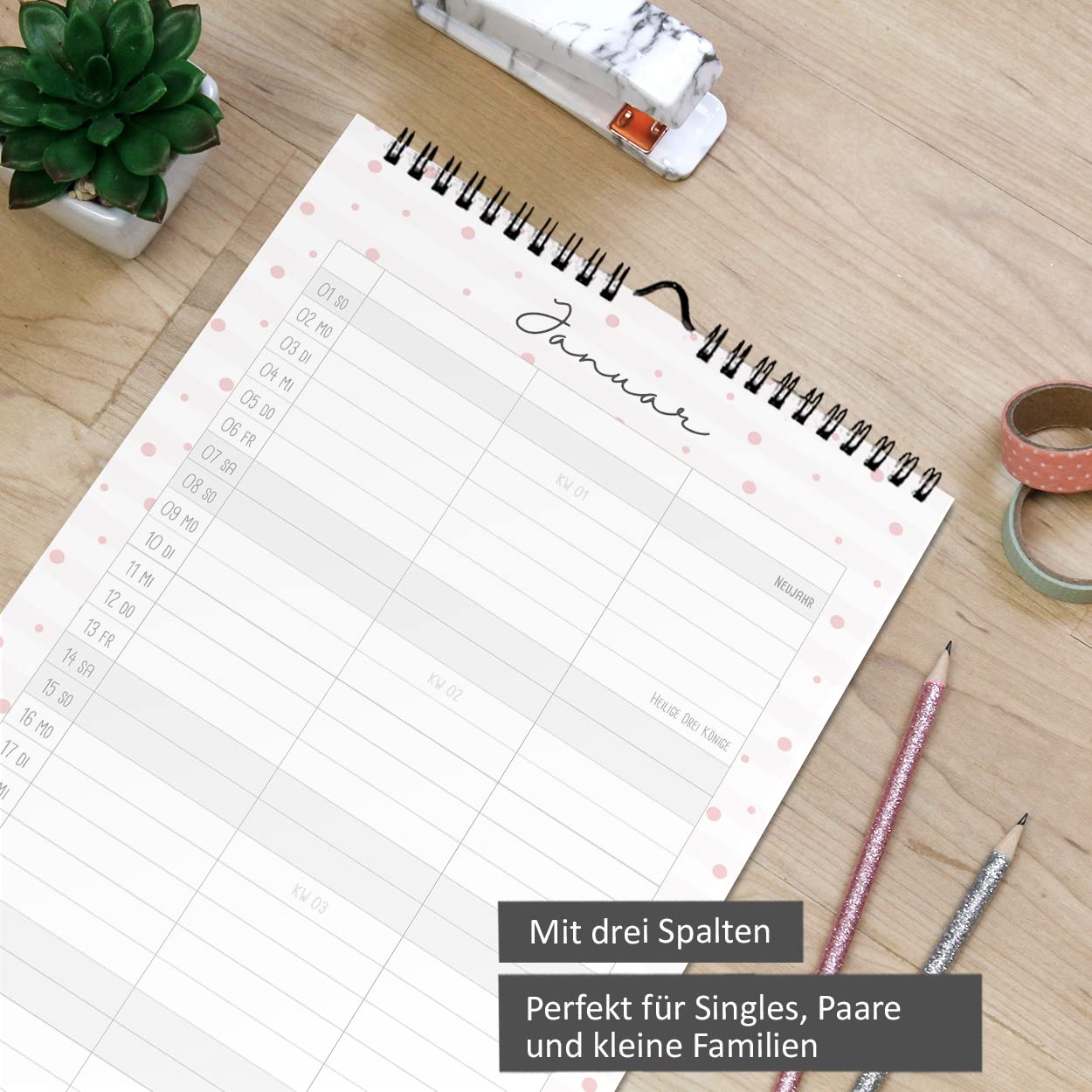 Grätz Verlag Planner per due 2023, foglia d'oro, pronto all'uso, incl. Nov & Dec I, con panoramica annuale e pianificazione delle vacanze, per coppie o piccole famiglie.