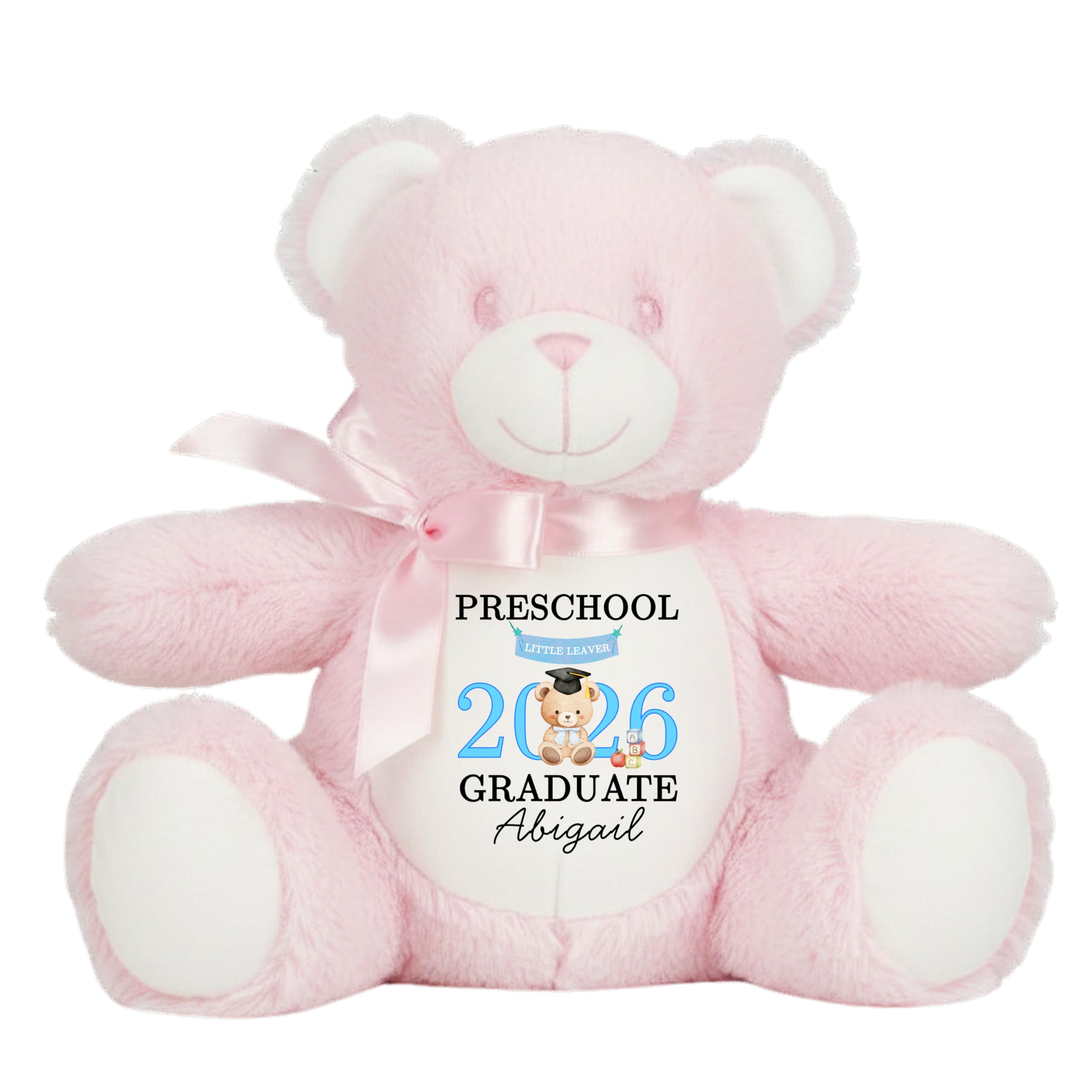 Leaving Preschool Gift Cuddly Toy - Personalised Pre School Graduate 2026 Blue Bear Customised Teddy Toddlers and Kids Plush Named Nursery Starting School Leaver Party Last Day Soft Plushie - Pink Ted