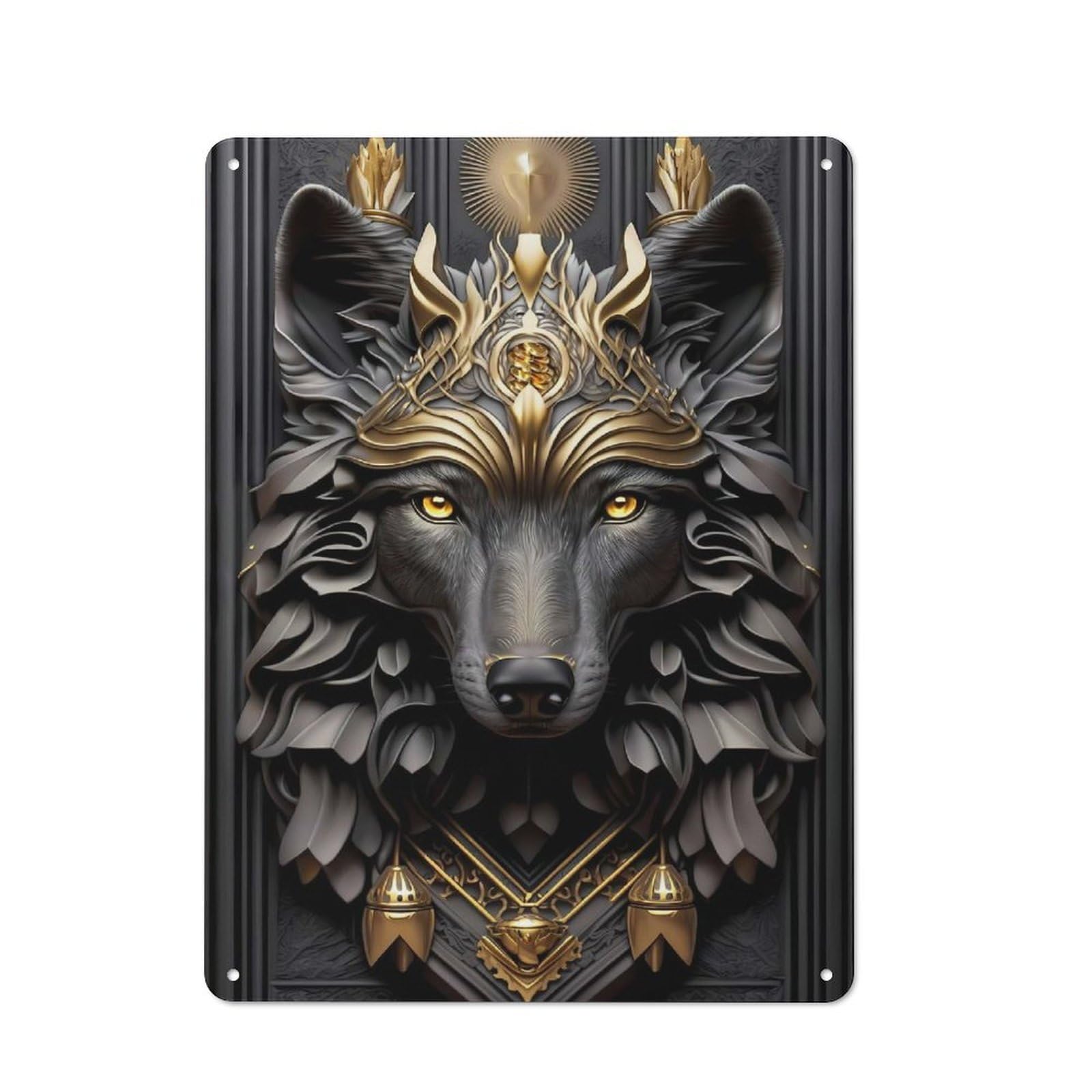 Junmoney Style-17 Queen Wolf Golden Art Deco Tin Sign 40X30cm For Living Room Wall, Rustic Wall Decor, For Living Room Decor Lovers