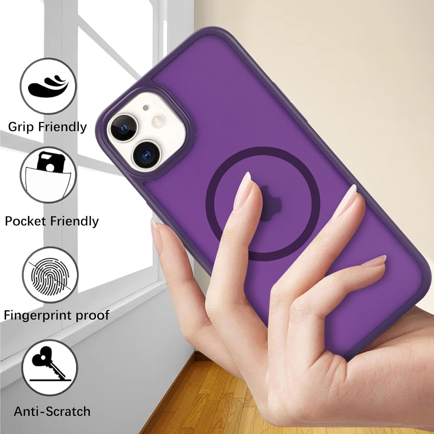for iPhone 12/12 Pro Case with Built-in Screen Protector Anti-Scratch,for Apple iPhone 12/12 Pro Protective Phone Cases,Compatible with MagSafe for Men Women-Dark Purple - Image 5