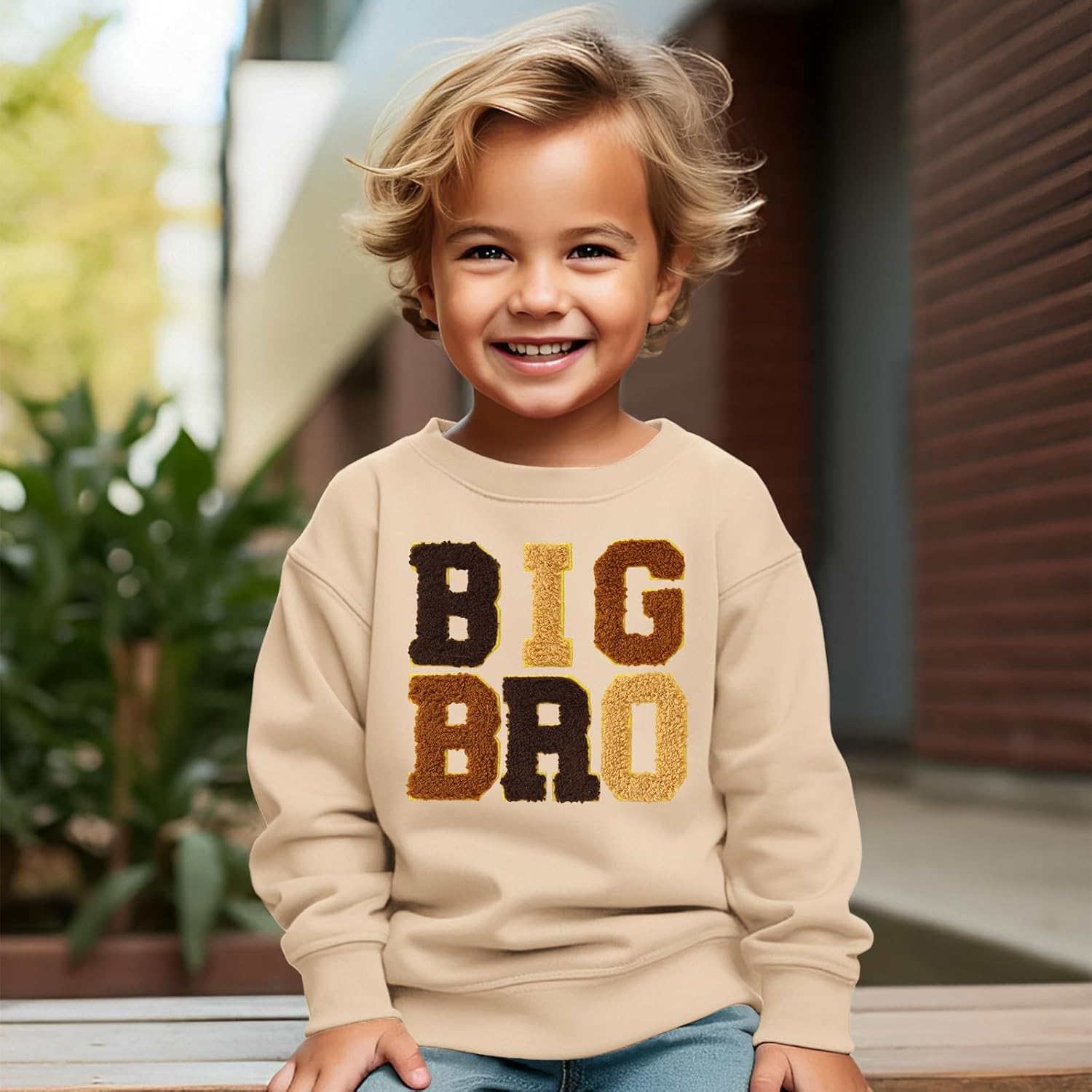 BOUTIKOME Big Brother Sweatshirt Toddler Baby Boy Big Bro Embroidery Chenille Patch Shirts Fall Pullover Announcement Tops - Image 2