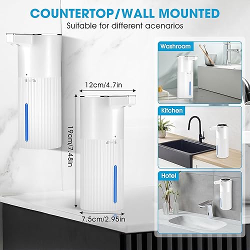 Miniatura 6 de Paquete de 4 dispensadores de jabón automático sin contacto, dispensador de jabón líquido con sensor inteligente de 13.5 onzas, recargable por USB y