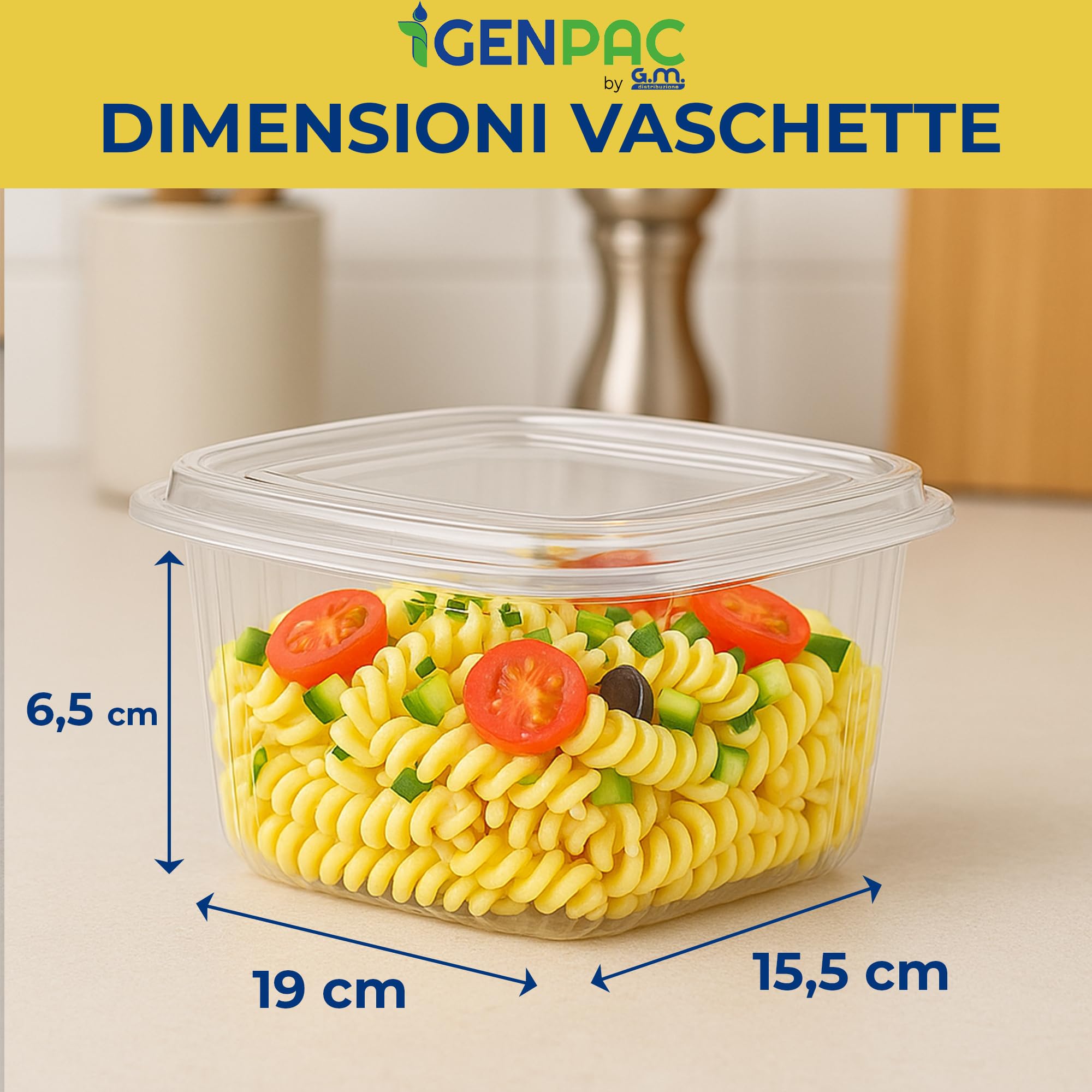 GM 50 Vaschette per Alimenti Usa e Getta con Coperchio Quadrata