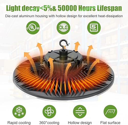 Miniatura 8 de Luces LED UFO de alta bahía de 150 W, 100 W, 80 W, ajustables, 3000 K, 4000 K, 5000 K, 140 LMW, regulable, luz LED de tienda de alta bahía UL DLC