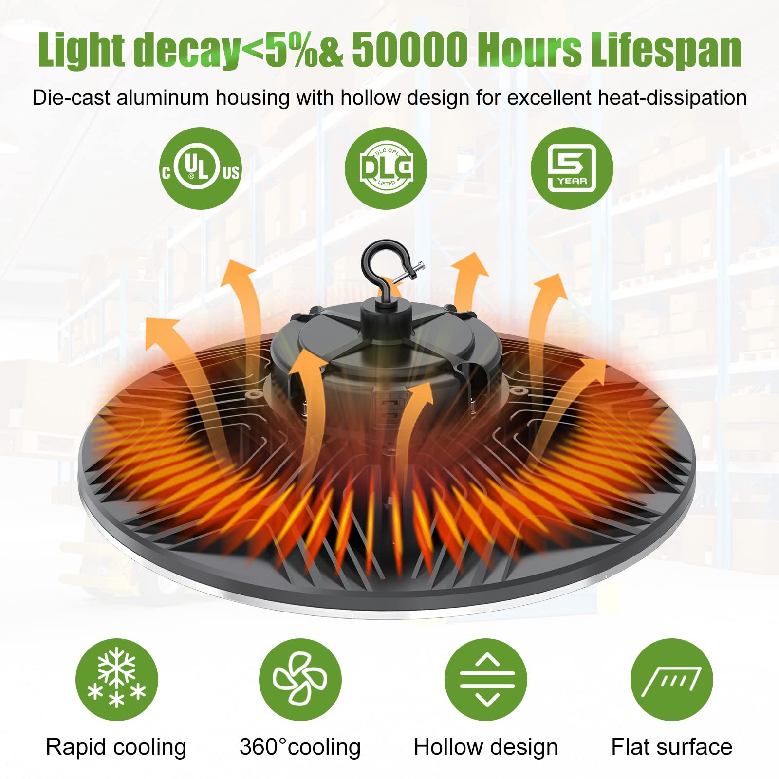UFO LED High Bay Light 240W 200W 150W Adjustable 3000K 4000K 5000K Adjustable UL DLC Listed 140LM W — view 8