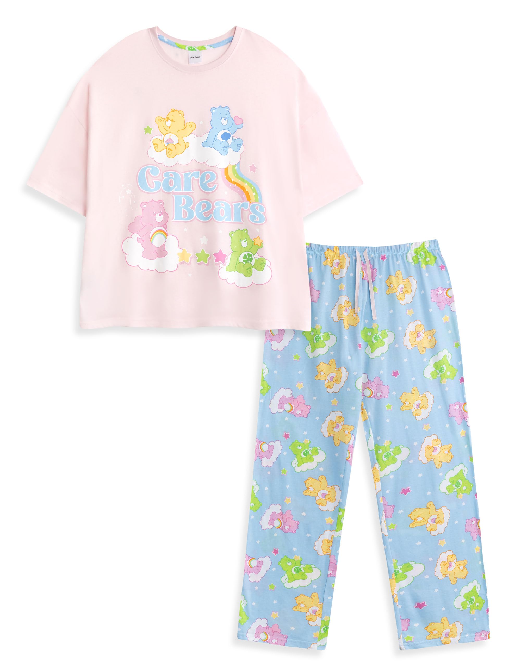 Care Bears Women's Pink Short Sleeve Long Leg Pyjama Set | Retro Cartoon Sleepwear Comfortable Nightwear For Relaxation Merch - XX-Large