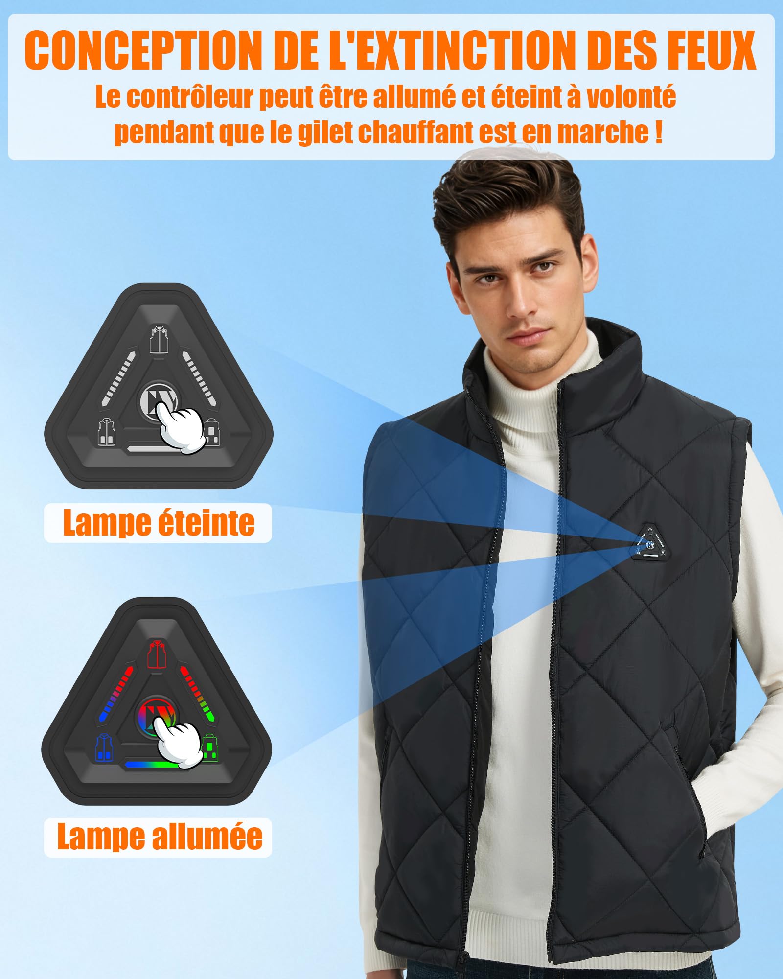 CYCYHEAT Gilet Chauffant Hommes Femmes Batterie 7,4V 10000mAh Commande 4-en-1 Chauffage Fibre de Carbone