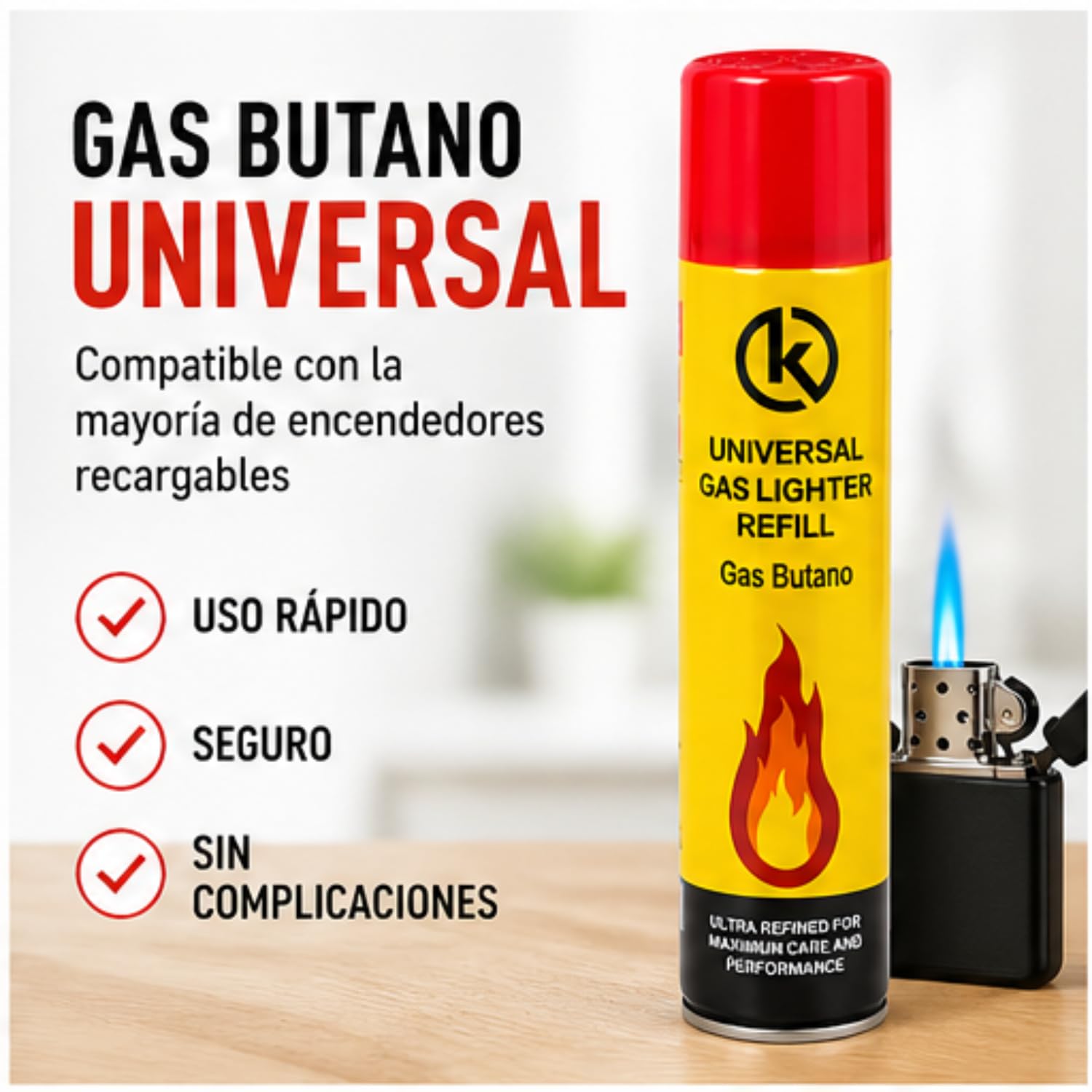 KROWN - Gas para Mecheros 300 ml con 5 Adaptadores para Recargar Encendedores y Mecheros (2 Unidades)