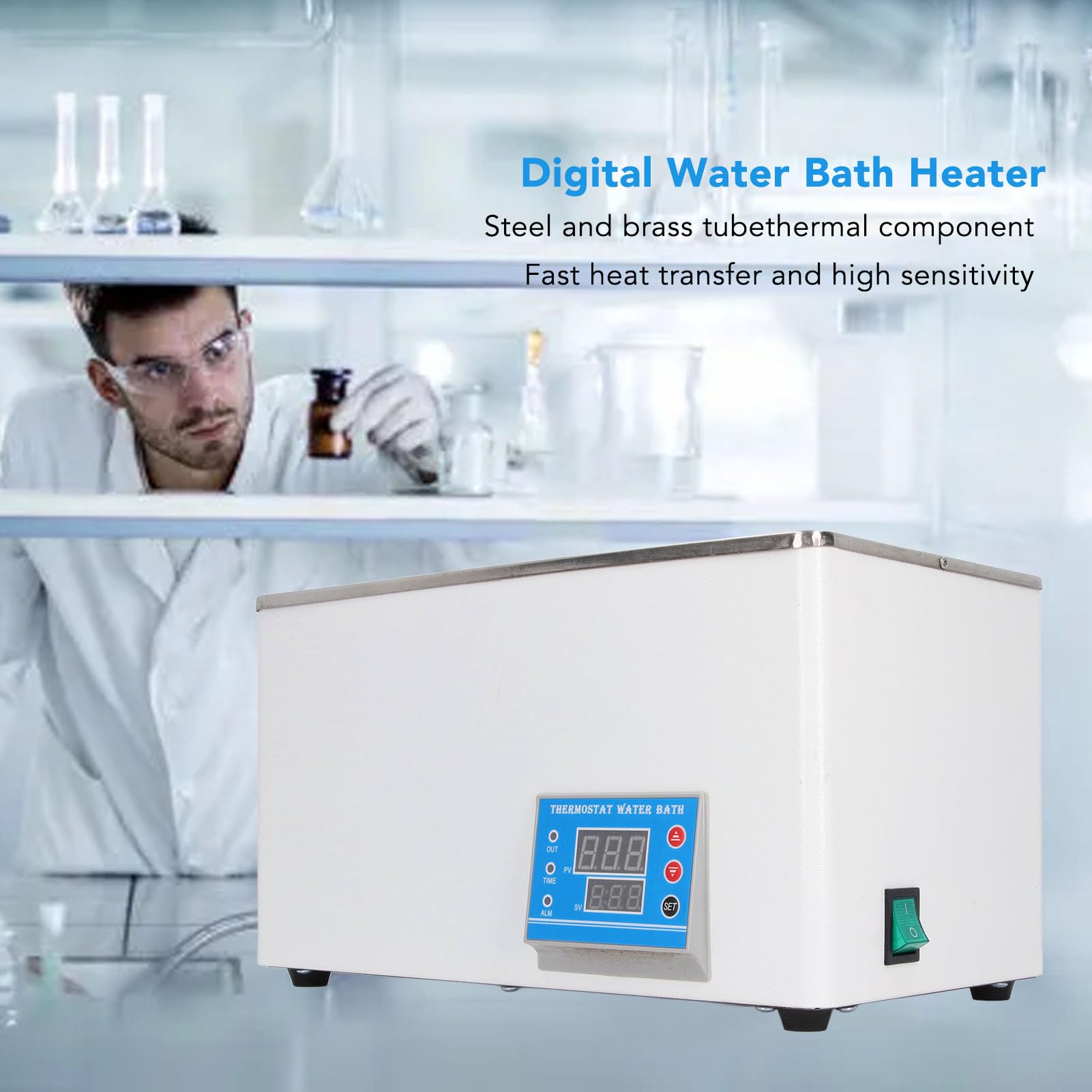8L Thermostat-Wasserbadheizung, Digitale Labor-Thermostat-Wasserbäder mit Wählbaren Öffnungen für die Lebensmittelerwärmung Im Labor, Chemisch-biologische (EU-Stecker 220 V)
