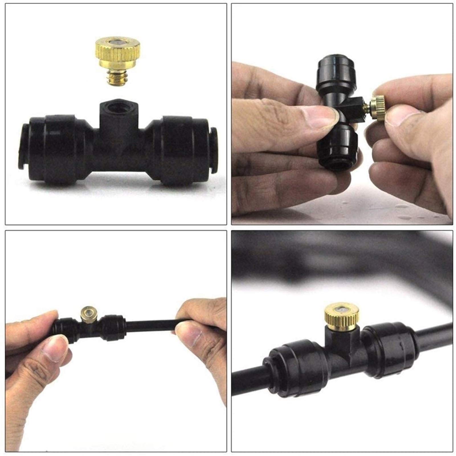 Kit de boquillas nebulizadoras con conectores en T SlipLock de 1/4'' para sistema de refrigeración, boquillas nebulizadoras de latón, nebulizador de agua para jardín, boquillas de niebla para sistem