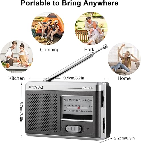 Miniatura 4 de -DK-2017 Mini radio portátil, transistor AM FM con altavoz, conector para auriculares, batería 2AA operada, excelente recepción de largo alcance,