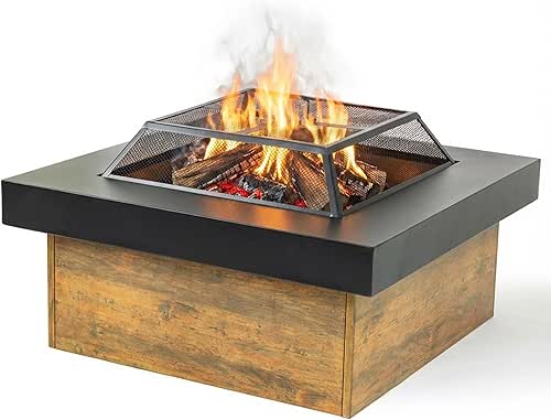 36" Firepits for Outside，Wood Burning Fire Pit with Wood-Grain Side
